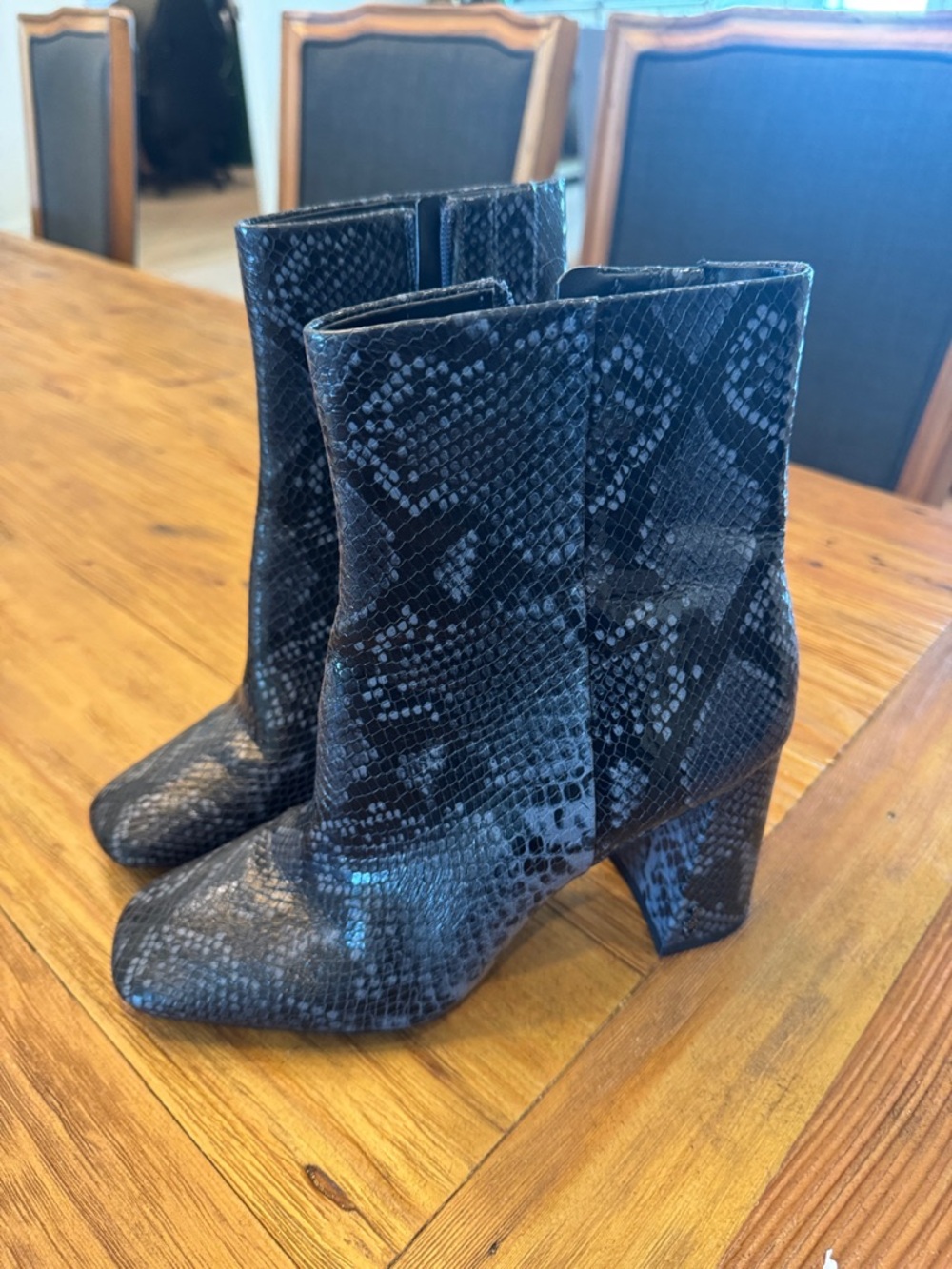 Sam Edelman Black Snake-Print Block Heel Ankle Boots